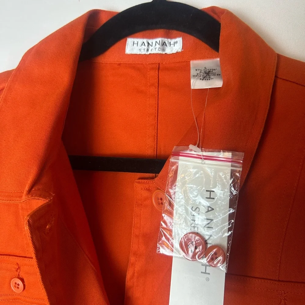 ❗️ Orange Button up business casual cotton jacket size large Hannah Stretch - Picture 3 of 9